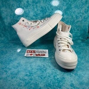 Converse CTAS Platform White Floral High Top Retro Canvas Shoes Women’s Size 9